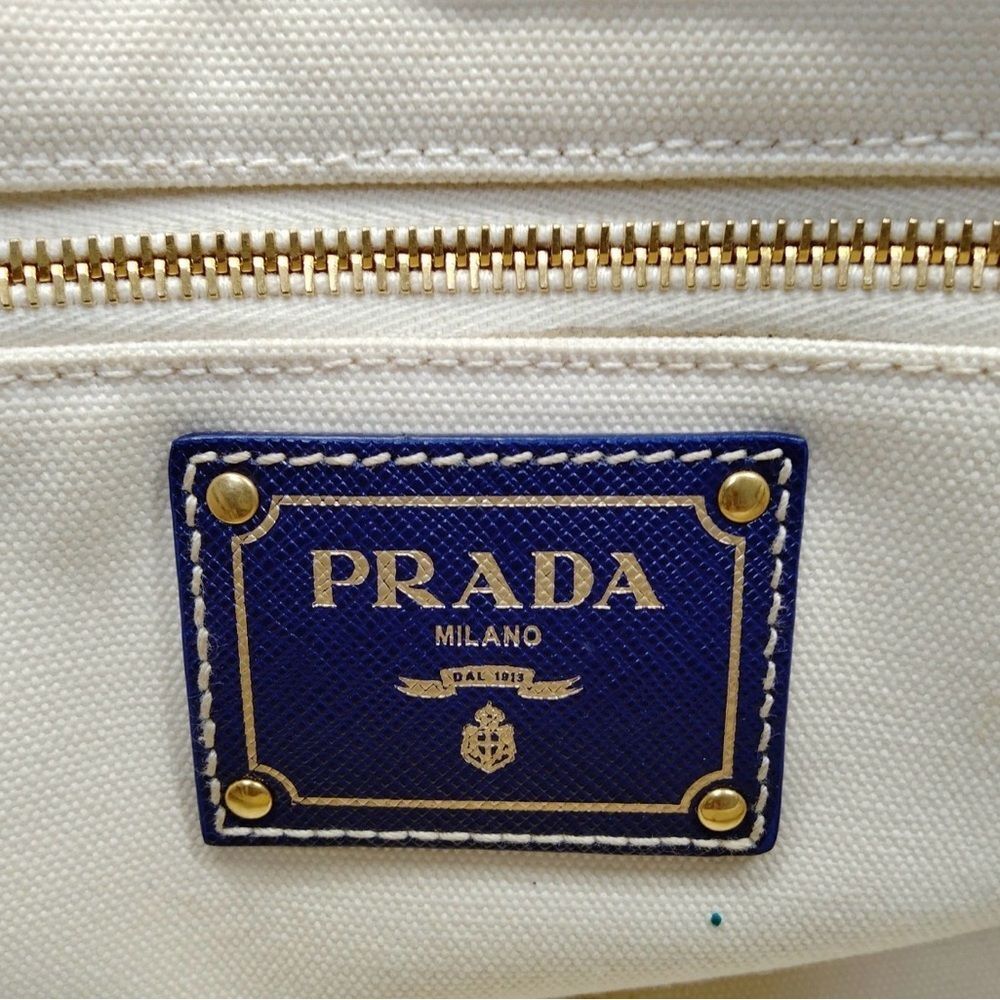 Prada Striped Blue & White Printed Canvas Large Canapa Tote Bag Auth - Picture 11 of 15
